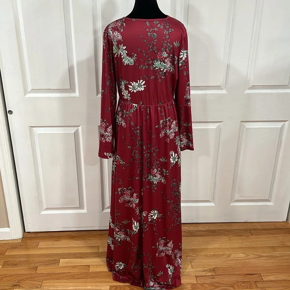 Like new🌹Burgundy Floral Maxi Dress with Long Sleeves size XL - Picture 6 of 16